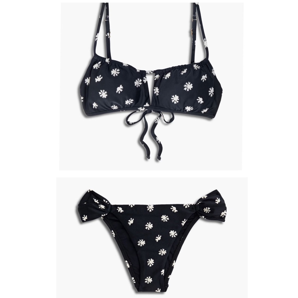 NWT ViX Paula Hermanny Sally Floral Triangle Bikini Set Black White L